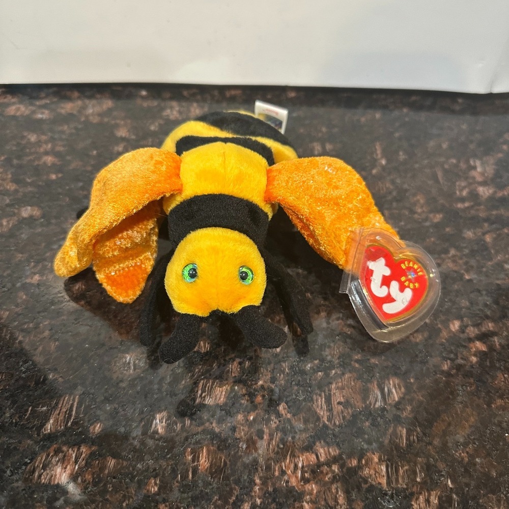 Ty Beanie Baby Buzzie the Bee Plush Yellow Black Orange Wings Tags Stuffed Toy